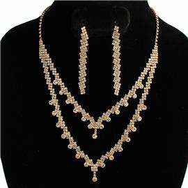 Rhinestone V Shaped Necklace Set