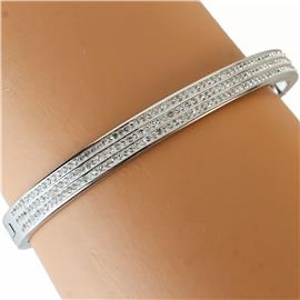 Stainless Steel 3 Ln Rhinestone Bangle