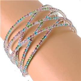 "Rhinestones "X" Multi Color 6 Ln Bangle"