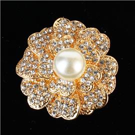 Crystal With Pearl Flower Brooch