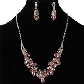 Rhinestones Tear Necklace Set