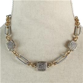 Rhodium CZ Oval Chain Necklace