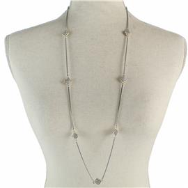 Rhodium CZ Long Square Necklace