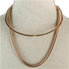 Metal Choker Double Chain Necklace