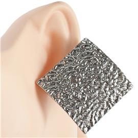 Metal Hammered Square Clip-On Earring