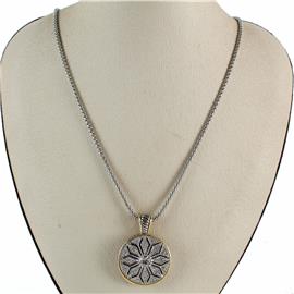 Rhodium Cz Pendant Round Necklace