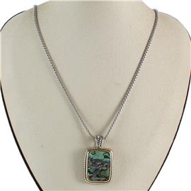 Rhodium Pendant Abalone Necklace