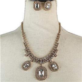 Rhinestones Rectangle Necklace Set