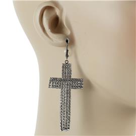 Rhinestones Fringeds Cross Earring