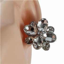 Crystal Oval Flower Clip-On Earring