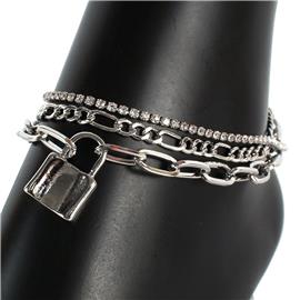 Metal Multi Chain Charm Lock Anklet