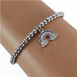 Stainless Steel Charm Rainbow Stretch Bracelet