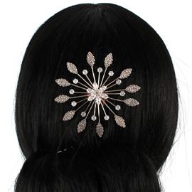 CZ Round Flower Leaf Hair Comb