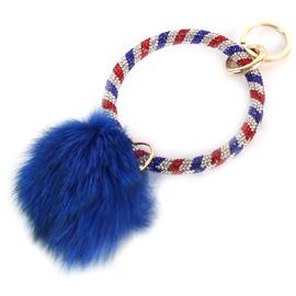 Rhinestones Pom Pom Bangle USA Key Chain