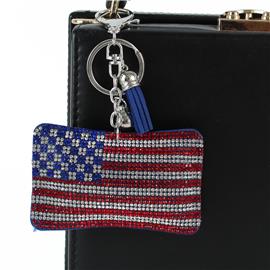 Rhinestones Flag USA Key Chain