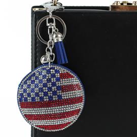 Rhinestones Round USA Key Chain