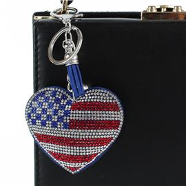 Rhinestones Hear USA Key Chain