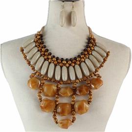 Fashion Wood Semi Stones Necklace Set