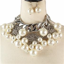 Pearl Rhinestones Necklace Set