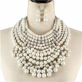 Pearl 7 Layereds Chunky Necklace Set