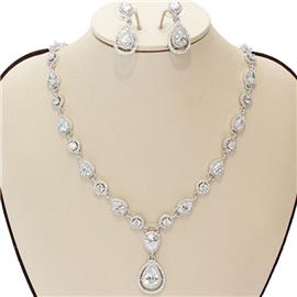 Cubic Zirconia Teardrop Necklace Set