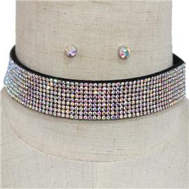 Rhinestone Foamy Choker Necklace Set