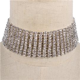 Rhinestone 10 Line Choker Necklace