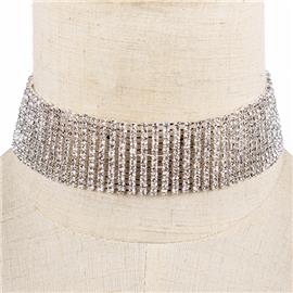 Rhinestone 10 Line Choker Necklace