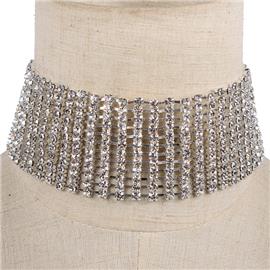 Rhinestone 12 Line Choker Necklace