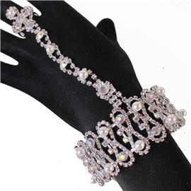 Rhinestones -Pearls Bracelet With Ring