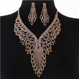 Rhinestones Leaf Necklace Set