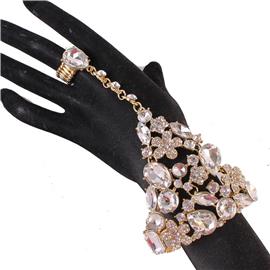 Crystal Tear Flower Bracelet with Ring