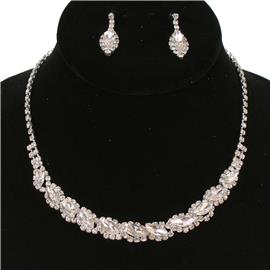 JR . Rhinestone Leaves Stones Necklace Set