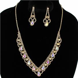 Rhinestones Wavy Tear Necklace Set