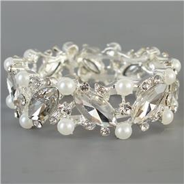 Crystal Pearl Leaves Bracelet