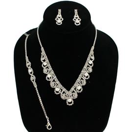 Rhinestones Pearl Tear 3Pcs Necklace Set