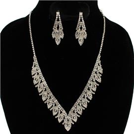 Rhinestones Leaf Necklace Set