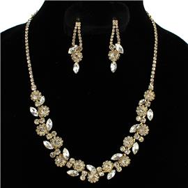 Rhinestones Leaves Flowers Necklace Set