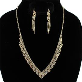 Rhinestones Casting Bars Necklace Set