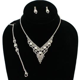 JR Rhinestones Pearl 3Pcs Necklace Set