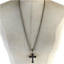 Stainless Steel Pendant Swirl Cross Necklace