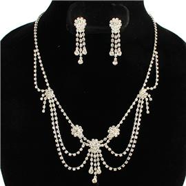 Rhinestones Fringeds Flower Necklace Set