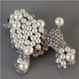 Poodle Pearls Brooch