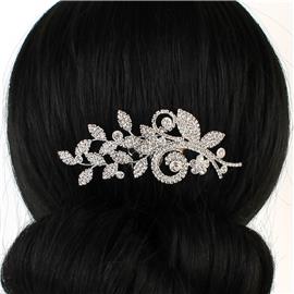 Rhinestones Swirl Shape Leaves Hair Comb