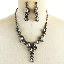 Crystal Pearl Drop Necklace Set