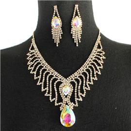 Rhinestones Teardrop Necklace Set