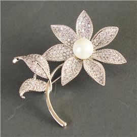 CZ Pearl Flower Brooch