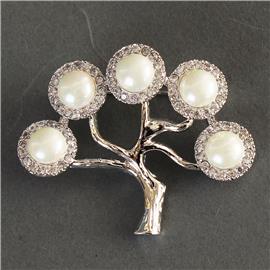 CZ Pearl Tree Life Brooch