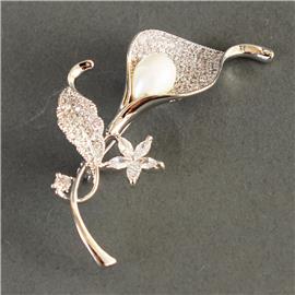 CZ Pearl Cocoon FloweR Brooch