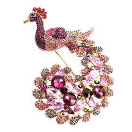 Crystal / Peacock Brooch